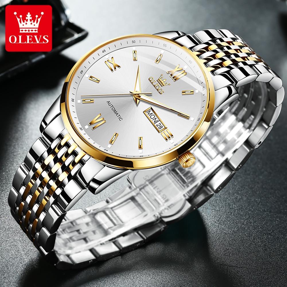 OLEVS 6777 Original Men's Watches Top Luxury Roman Scale Dual Calendar Waterproof Luminous Automatic Mechanical Watches for Man