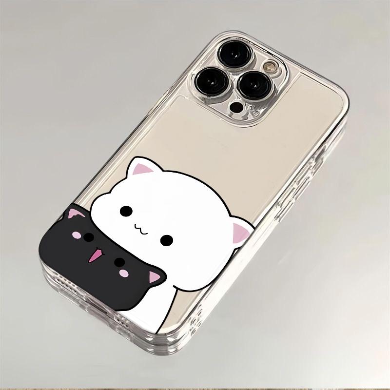 Cartoon Cat Duo Phone Case For iPhone 17 Air 16E 16 15 14 11 Pro Max Plus 13 12 Mini 8 7 X Transparent Shockproof Cover