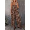 Women Summer Casual Sleeveless Leopard Print Loose Strap One Piece Long Jumpsuit
