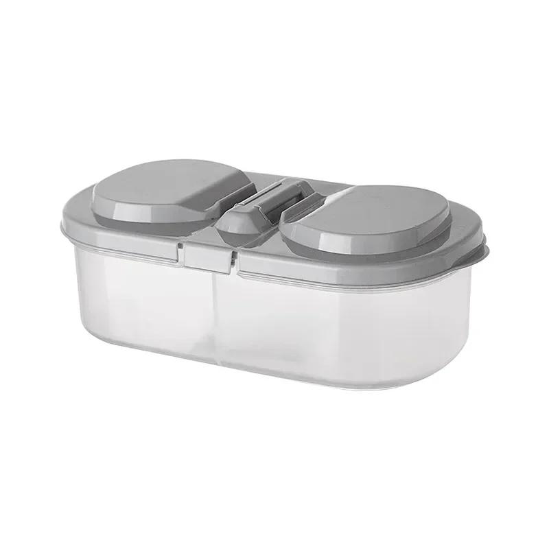 Household Kitchen Dual Compartment Covered Food Miscellaneous Grain Sealed Jar Multifu Home Refrigerator Plastic Storage Box серый