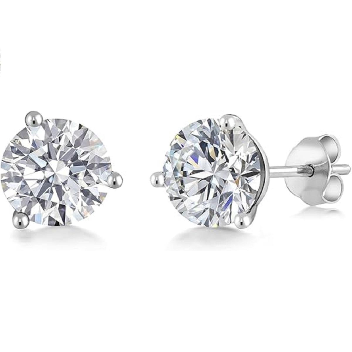 

Серьги-гвоздики с круглыми бриллиантами 2 карата, выращенными в лаборатории, из 18-каратного белого золота, сертифицированного IGI, цвет FG, чистота VS1, с тремя зубцами, элегантные для женщин 15MM серебряный