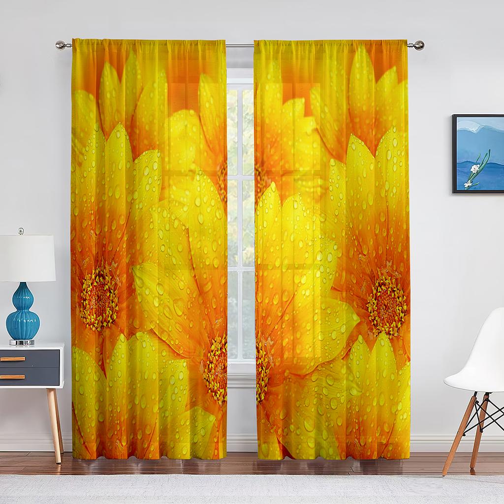 Spring Blooming Purple Flowers Sheer Voile Curtains for Kitchen Living Room Bedroom Decor Modern Tulle Curtain Window Treatment