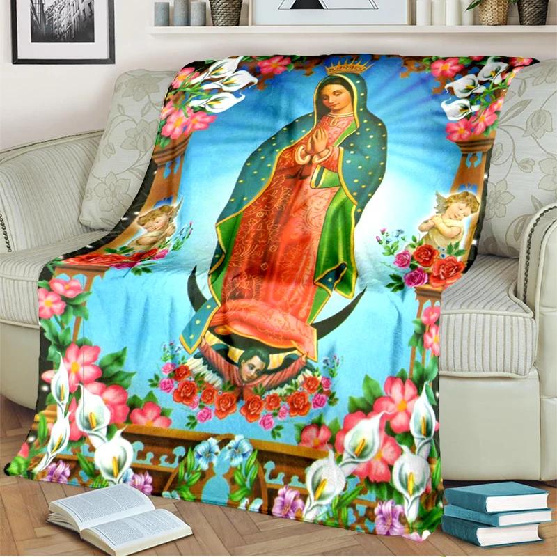 Our Lady of Guadalupe Blanket Religion Mary Throw Blanket Soft Sofa Cover Flannel Lightweight Warm Blankets for Bedroom Couch