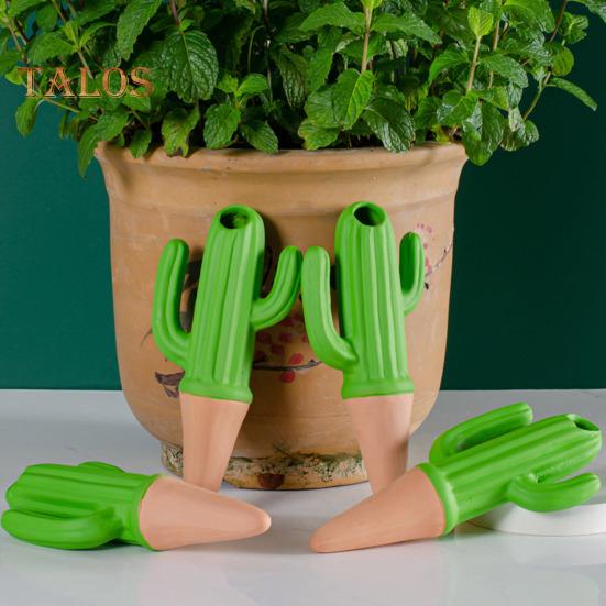 4 ks Zavlažovací trny ve tvaru kaktusu Terakotová hliněná rostlina Samozavlažovací kolíky Pomalu se uvolňující zavlažovací trny pro pokojové venkovní rostliny