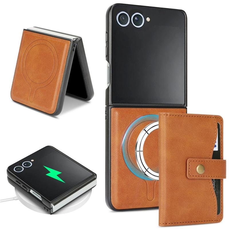Case for Samsung Z FLIP 7 6 5 4 3 Magnetic Card Holder Protective Cover 2-in-1 Tough Case Full Coverage Plain Wireless Charging