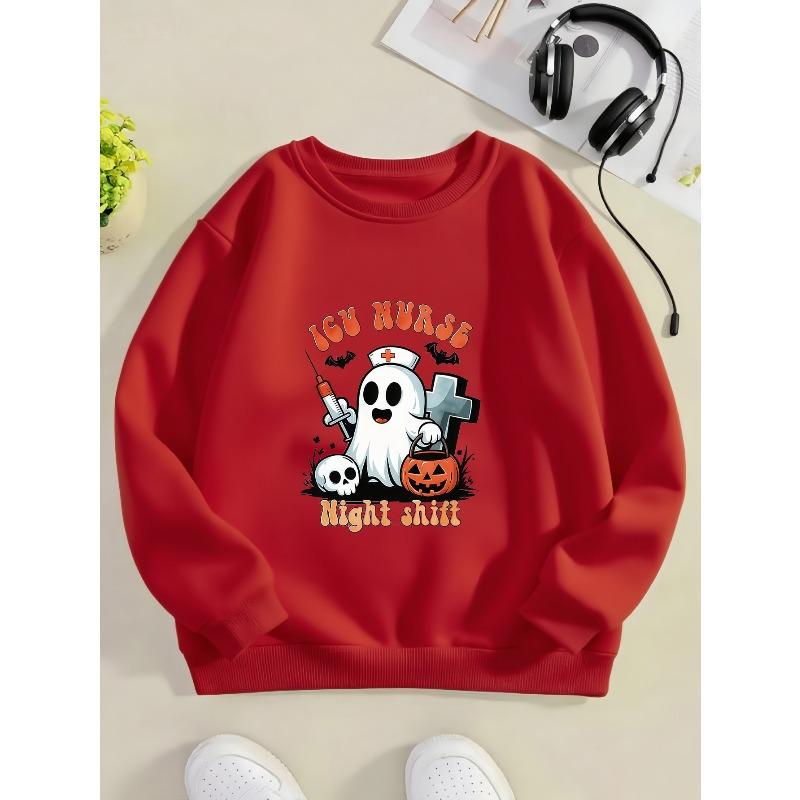 Kids Sweatshirt, Crew Neck Lightweight  Sweatshirt with Fashionable Halloween/Christmas Print and Football Accessories Trendy Elements 110