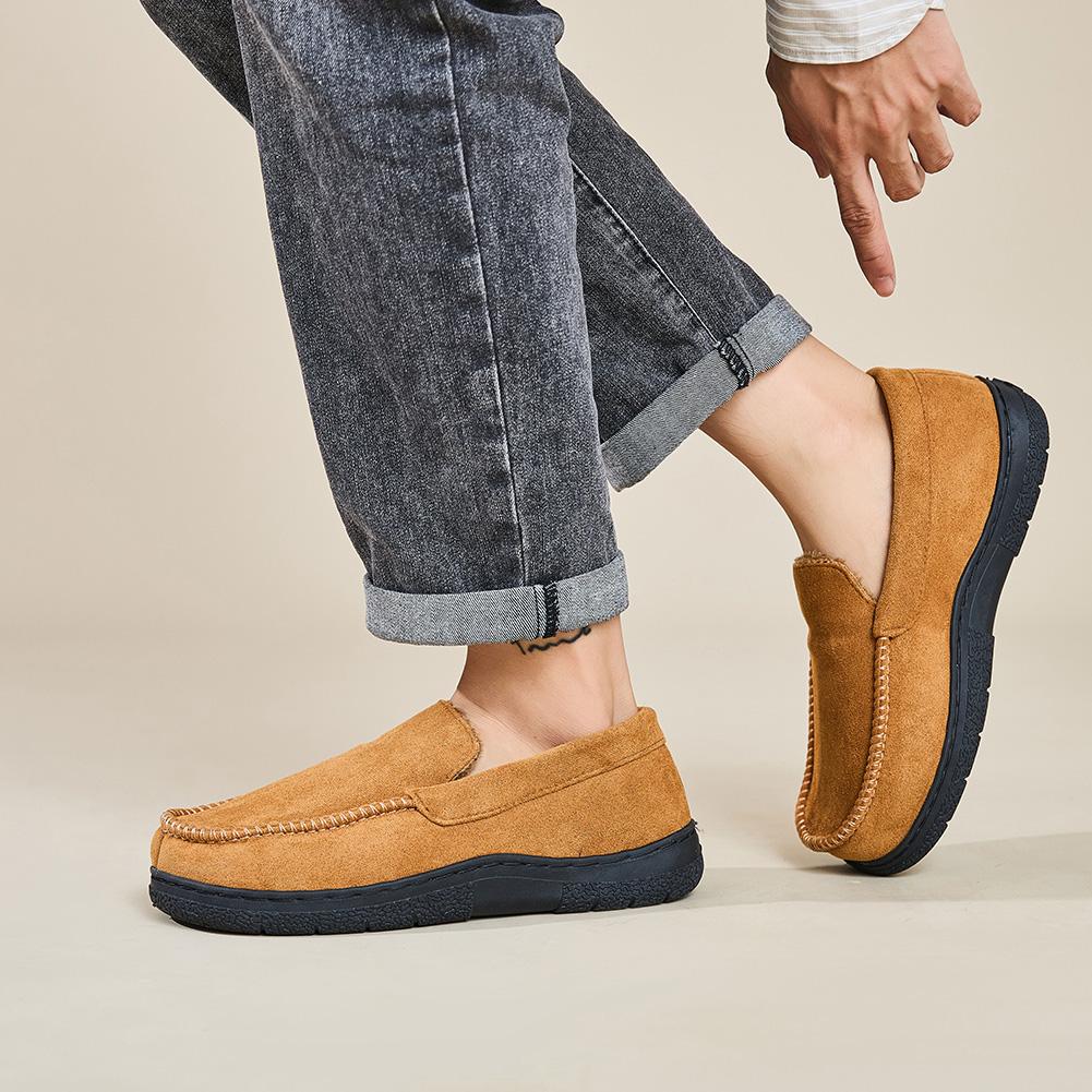 Men's Slippers Fluffy Warm Moccasin Slippers Closed Back Bedroom Slippers Non-Slip Home Shoes for Indoor Outdoor