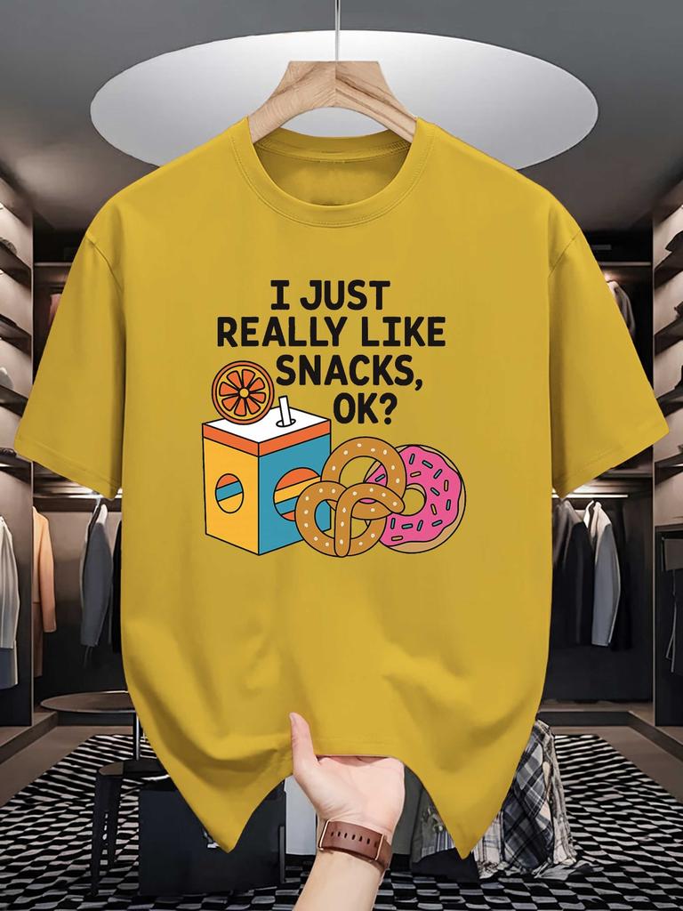 Unisex Crew Neck Tee Snacks Donuts Drink Letter Graphic Print Soft Cotton Loose Breathable Short Sleeve Summer Casual Street Tops