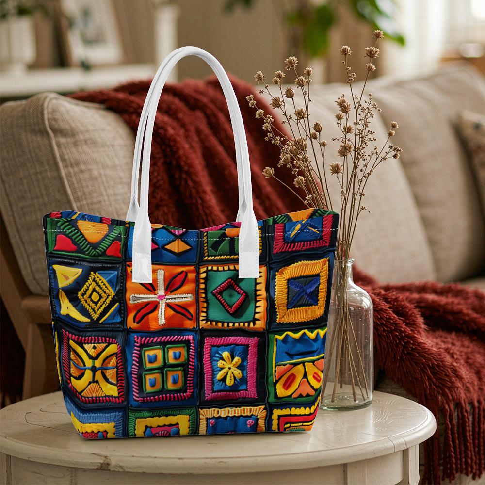 Bohemian Embroidered Tote Bag Retro Colorful Large Capacity Daily Casual Exquisite Travel Fashion Shoulder Bag for Ladies