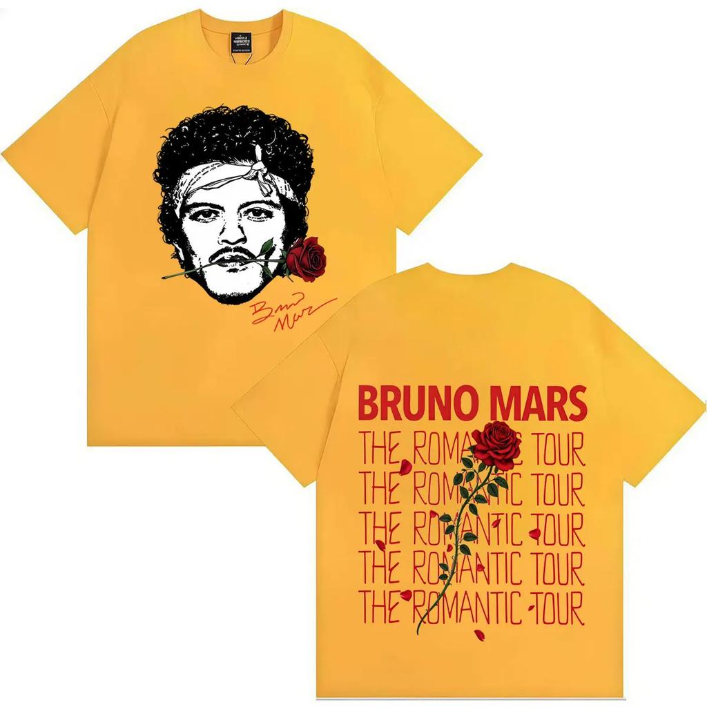 Rapper Bruno Mars The Romantic Tour 2026 Hip Hop Tričko Pánské Dámské Oboustranný Potisk Bavlna Krátký Rukáv Tričko Streetwear