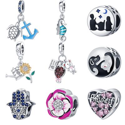 New S925 Silver Turtle Seahorse Boat Anchor Night Sky Sunflower Bear Heart Beads Fit Original Charms Bracelet DIY Jewelry