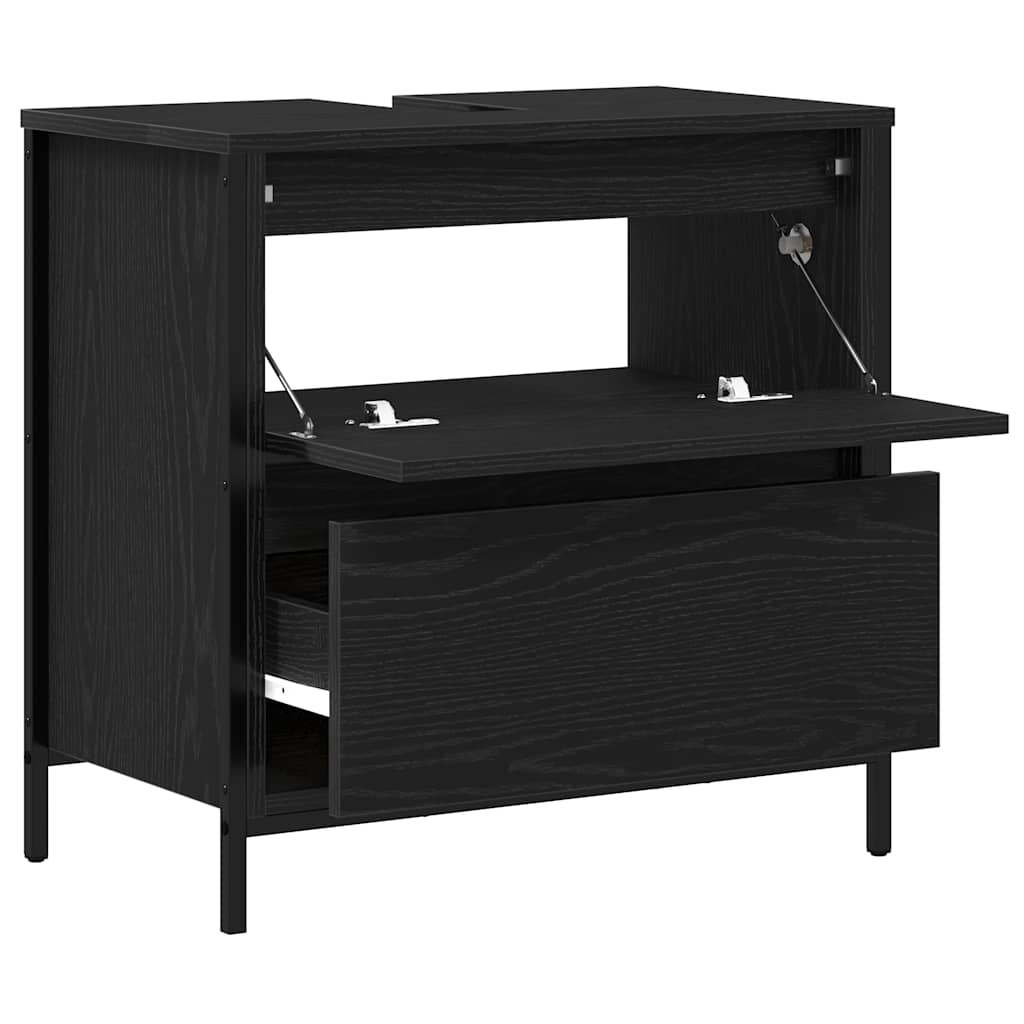 Black Oak Effect Bathroom Vanity Unit with Drawers