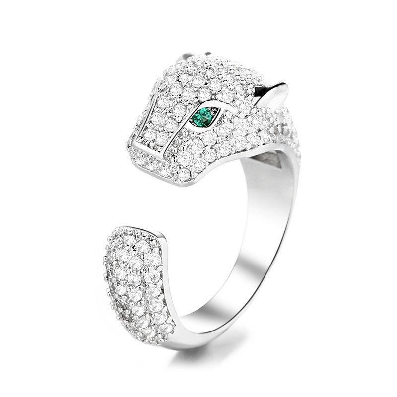 

Открытое кольцо с головой леопарда, минималистичное геометрическое регулируемое украшение в стиле вестерн с микропаве из кубического циркония для женщин и мужчин серебряный