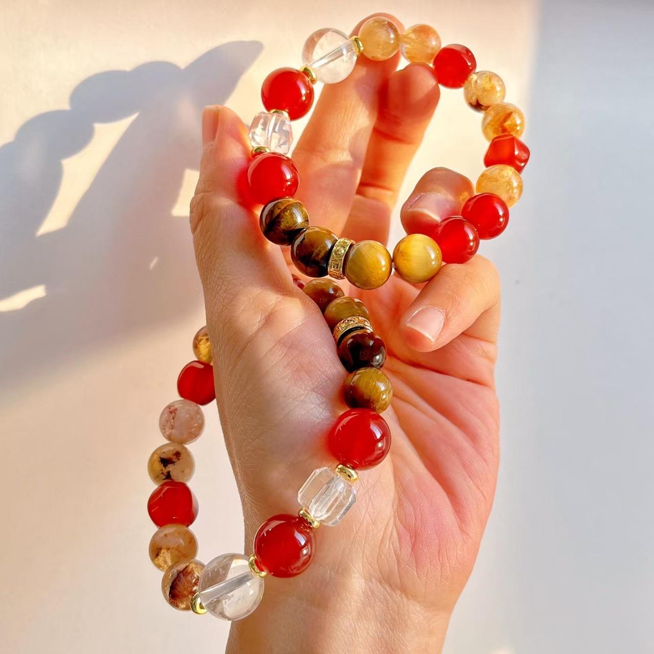 Retro Natural Tiger S Eye Red Chalcedony White Crystal Yellow Tower Crystal Bracelet Bracelet.