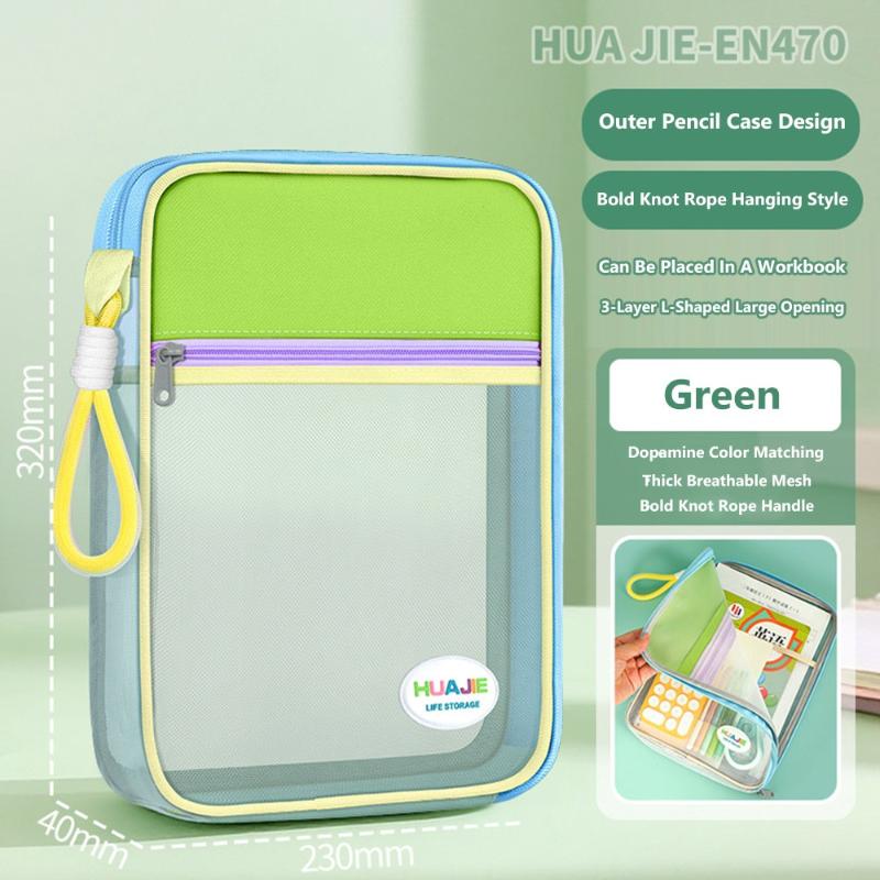 Student Handheld File Bag, Dopamine Color Tote, L-Shaped Zipper Mesh Folder, Exam Paper Storage And Subject Organizer
