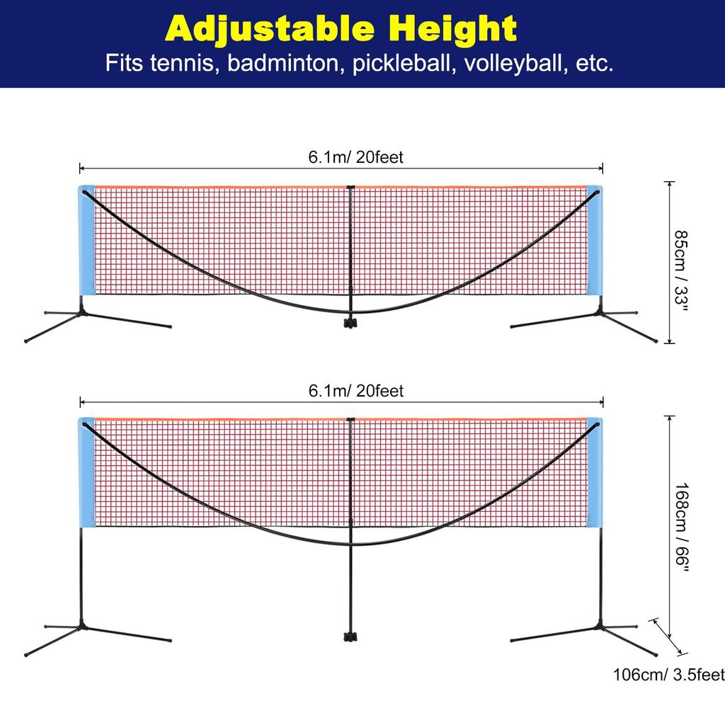 PATIKIL 6 M Portable Badminton Net Pickleball Net Set Height Adjustable Tennis Net with Carry Bag for Volleyball Soccer Outdoor Backyard Beach Black