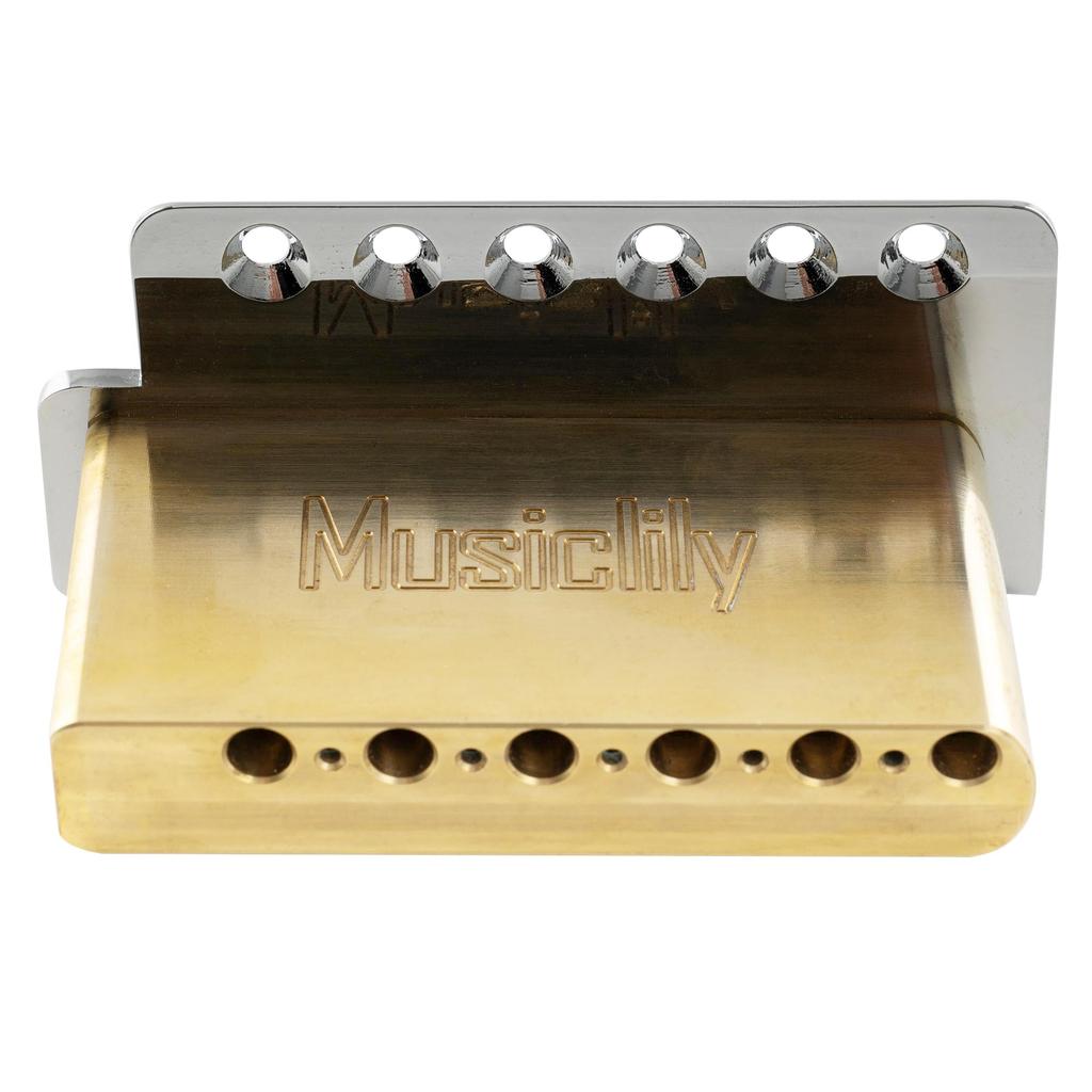 Musiclily Ultra 10.5mm Pitch 6-Point Support ST Tremolo Bridge Brass Saddle 36mm Brass Block for Strat Electric Guitar Chrome