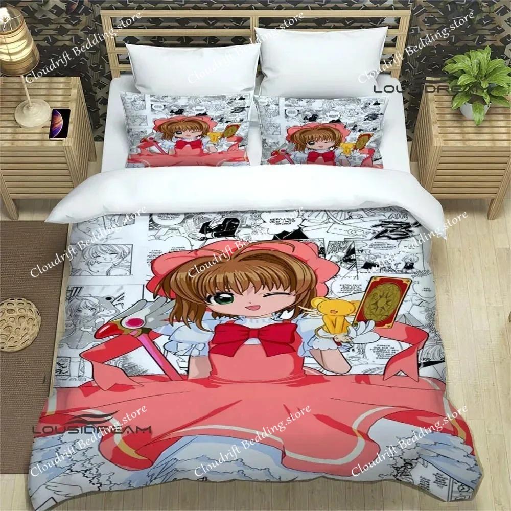 Card Captor Sakura Bedding Set 3d Printing Anime Girl Duvet Cover Decoration For Children's Room Queen King Size