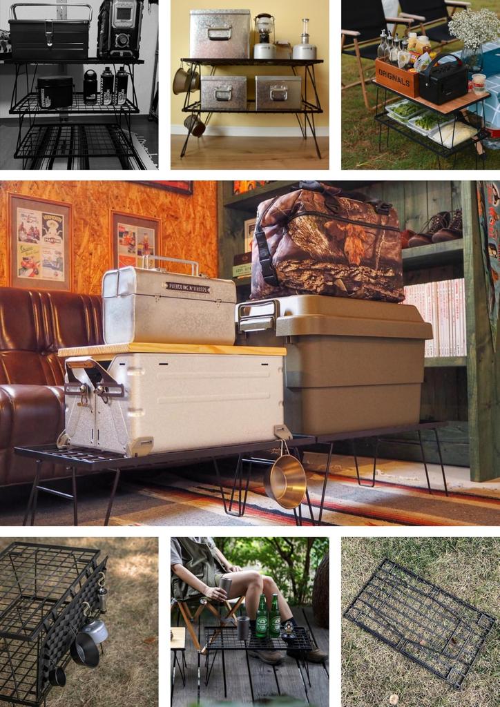 CAMPING MOON Field Ground Rack Rack Folding Rack Made of Black Plated Steel with Storage Bag Main Unit T-230 3 PiecesBamboo Top Plate Full Set