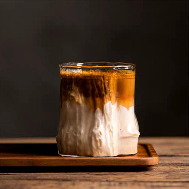 Stump shape Glass Espresso Cups Anti-scald Latte Coffee Mugs Transparent Glasses For Whisky Cocktail Drinkware 300ml