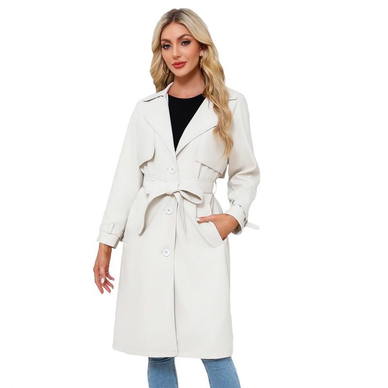 Trench Lungo Oversize da Donna Giacca in Ecopelle PU con Cintura Collo a Tacca Classico Vestibilità Larga Capospalla