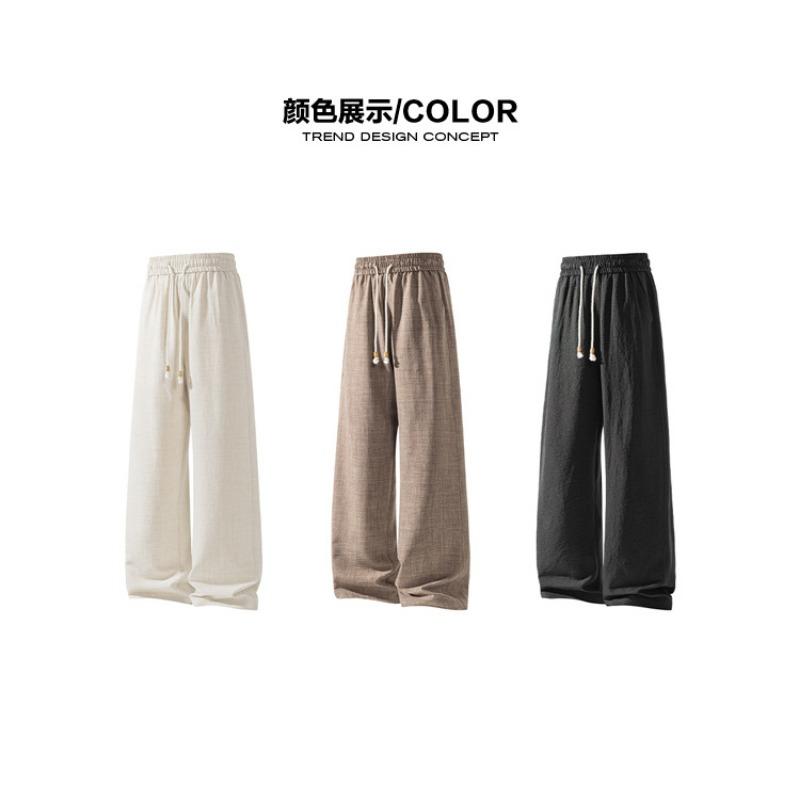 Mens Big Size Loose Wide Leg Straight Breathable Casual Long Trousers