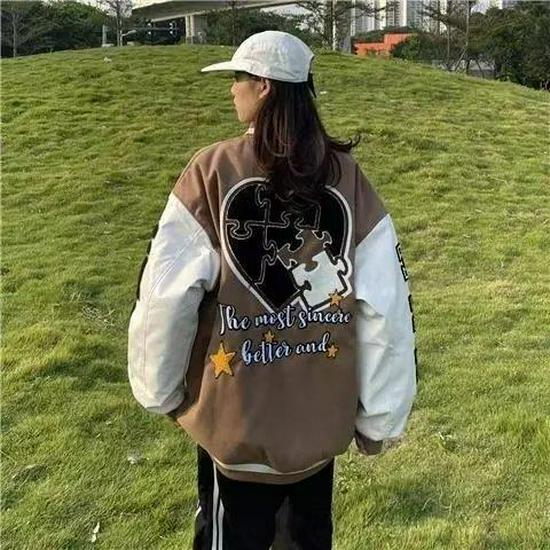 2023 Women's Retro Embroidered Baseball Jacket - American Style, Cotton, Loose Fit for Spring & Autumn
