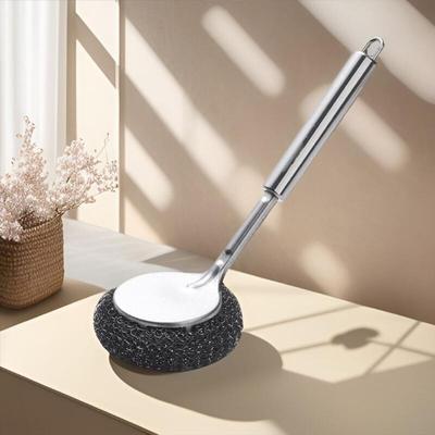 Long Stainless Steel Brush, Replaceable Kitchenware Pot Cleaning Brush, Scrubber