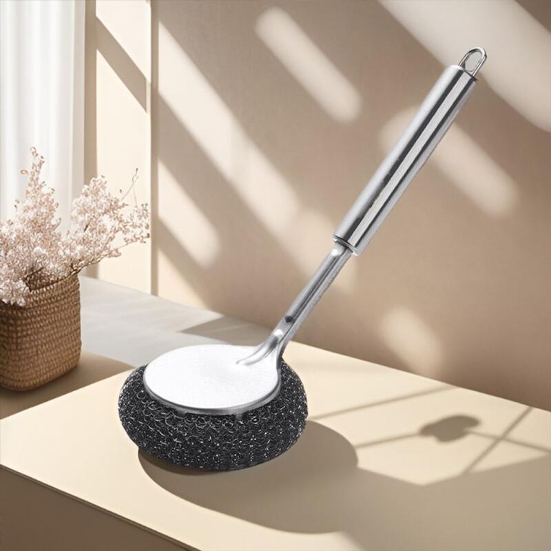 Long stainless steel brush, replaceable kitchenware pot cleaning brush, scrubber