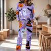 Set Pigiama Casual da Donna con Manica Lunga, Girocollo e Coulisse sui Pantaloni a Gamba Larga per Dormire e