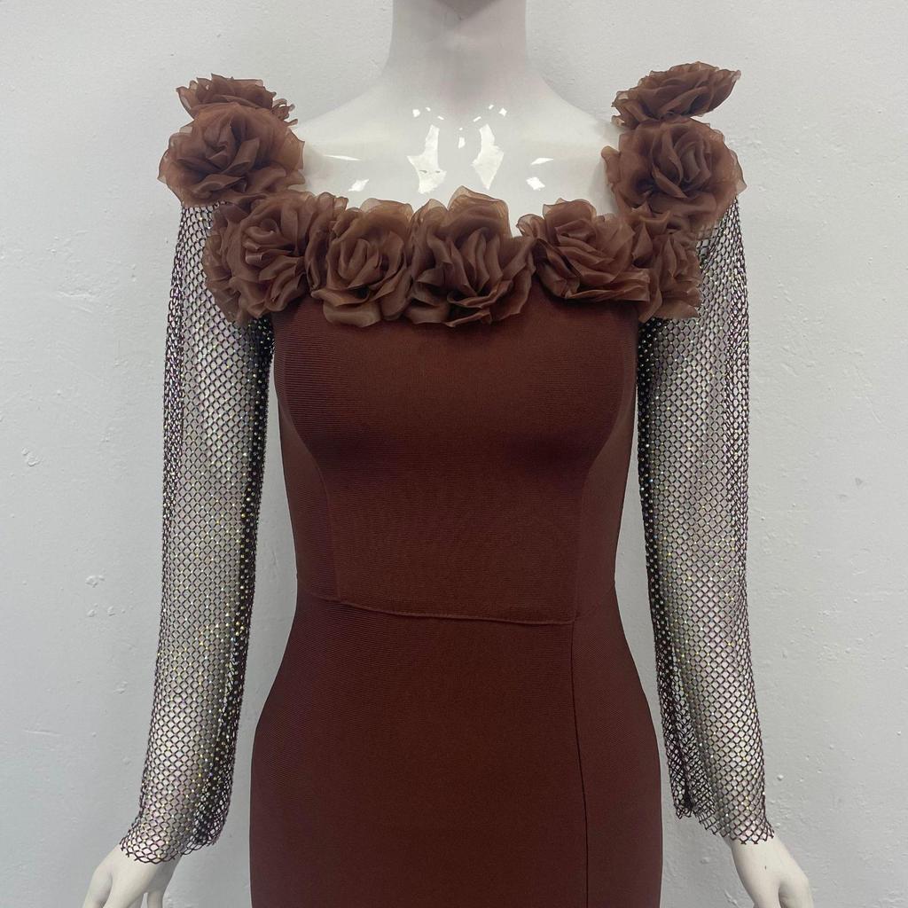 European & American Floral One-Shoulder Bodycon Evening Dress