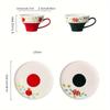Set, Red/Green Floral Tea Cup and Saucer, Ceramic Coffee Mug and Saucers, Girls' Drinking Cup for Breakfast, Tea Party, Afternoon Tea, Home, Garden