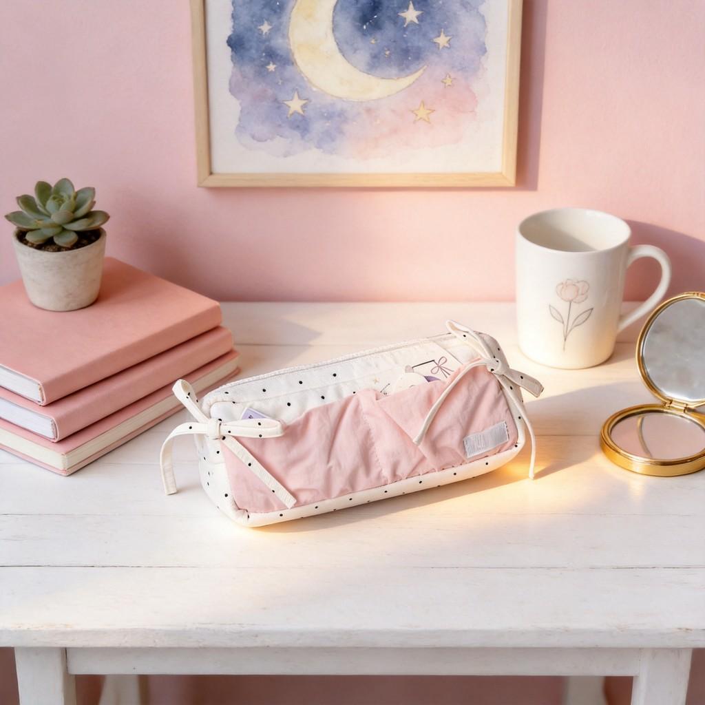 Minimalist Polka Dot Pencil Case With Large Capacity For Students And Makeup Storage