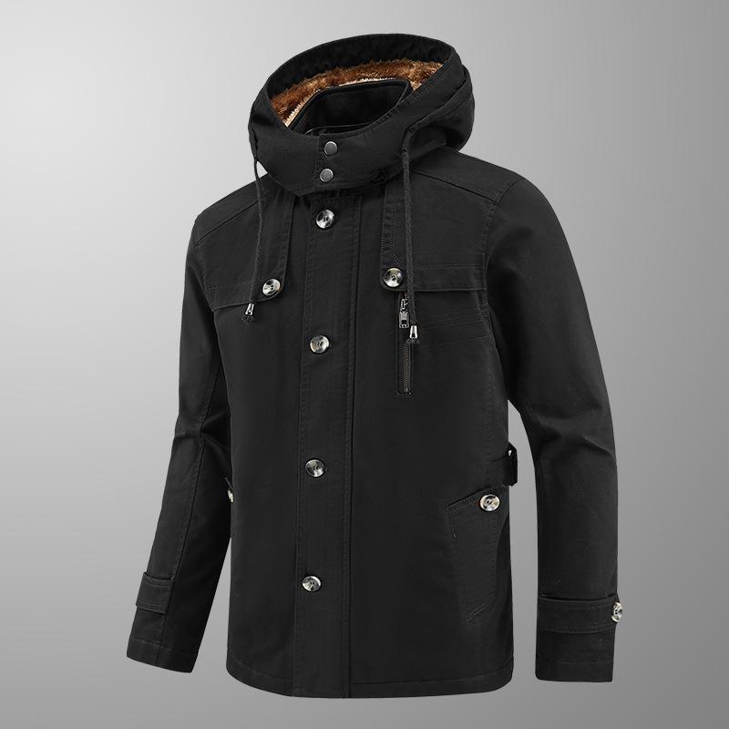 

Новая осенне-зимняя бархатная куртка с утолщением, мужская чисто хлопковая стираная куртка средней длины с капюшоном, мужской современный трендовый бренд 5XL