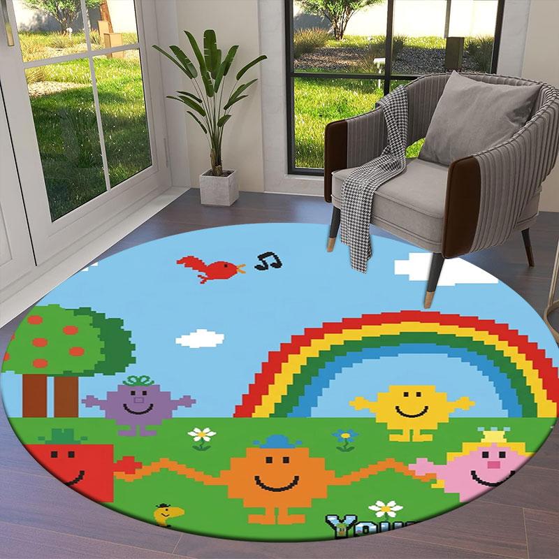 Mr. Men Little Miss Custom Name Round Area Rug,Carpet Rug for Living Room Bedroom Sofa Playroom Decor,Non-slip Floor Mat