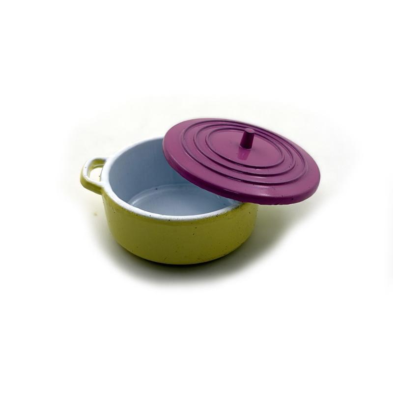 1Set 1:12 Dollhouse Mini Stockpot Hot Pot Miniature Colorful Soup Pot Kitchen Ware Simulation Metal Cookware Model Diy Accessory