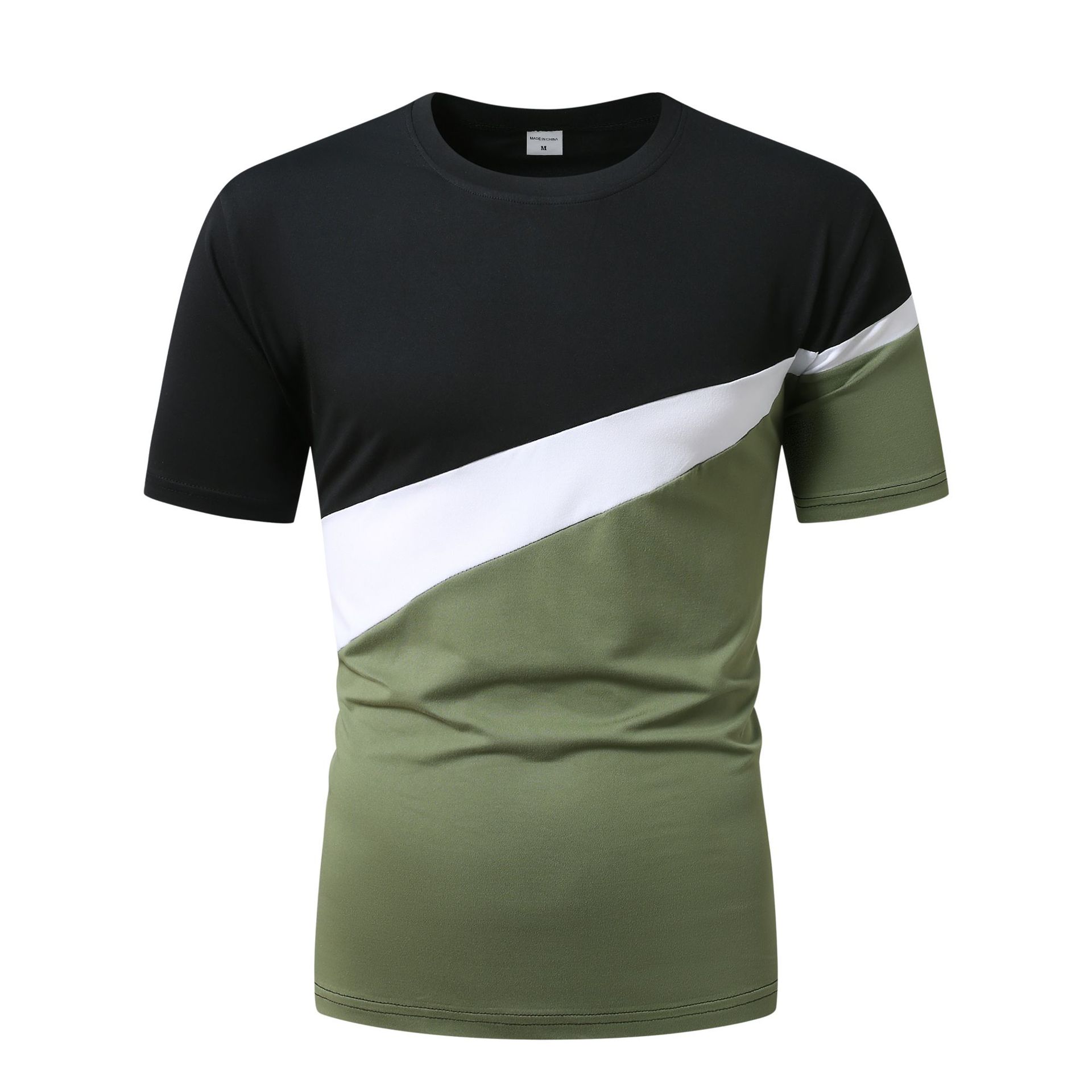 

Summer Round Neck 3D Color Blocking Print Top Fashionable Casual Short Sleeved Men s T-shirts S