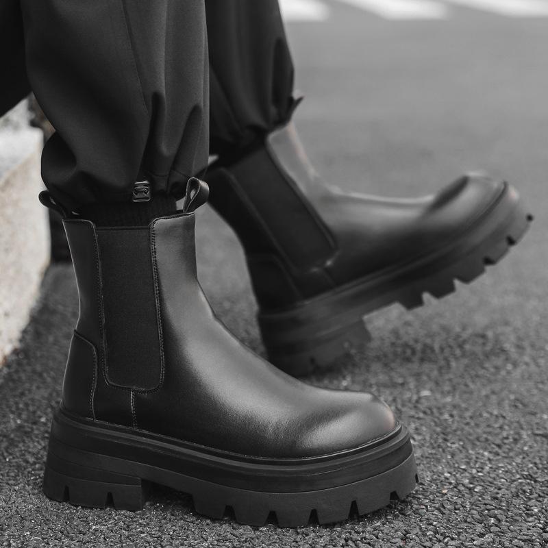 Chelsea boots men's new foot cover men's thick-soled cigarette boots fashion medium tube Korean version Martin boots 28291-J