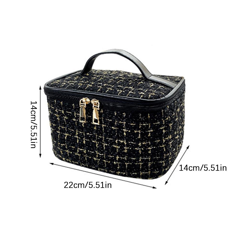 Large Capacity Plaid Cosmetic Bag Korean Tweed Makeup Organizer Toiletry Bag Women Travel Portable Storage Case