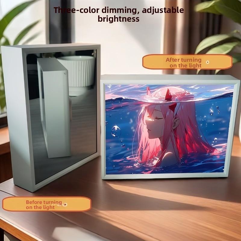 21cm/8.27in 3D Anime Light Night Painting Peripherals Desk Table Lamp Display Acrylic Mirror Collectible Gift Bedroom Decoration
