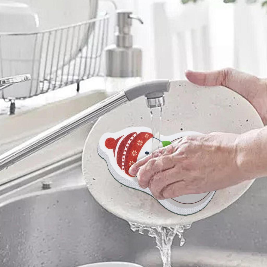 Household Cleaning Sponges Kitchen Cleaning Sponge Christmas Snow Dishwashing Cleaner Dish Cleaning Sponges for Pan Pot Bakeware