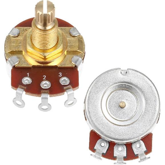 2 Pack Full Size Metric Guitar Bass Pots, 500k Potentiometer Brass Shaft Audio Taper Potentiometers, Guitar Potentiometer for Volume and Tone Short