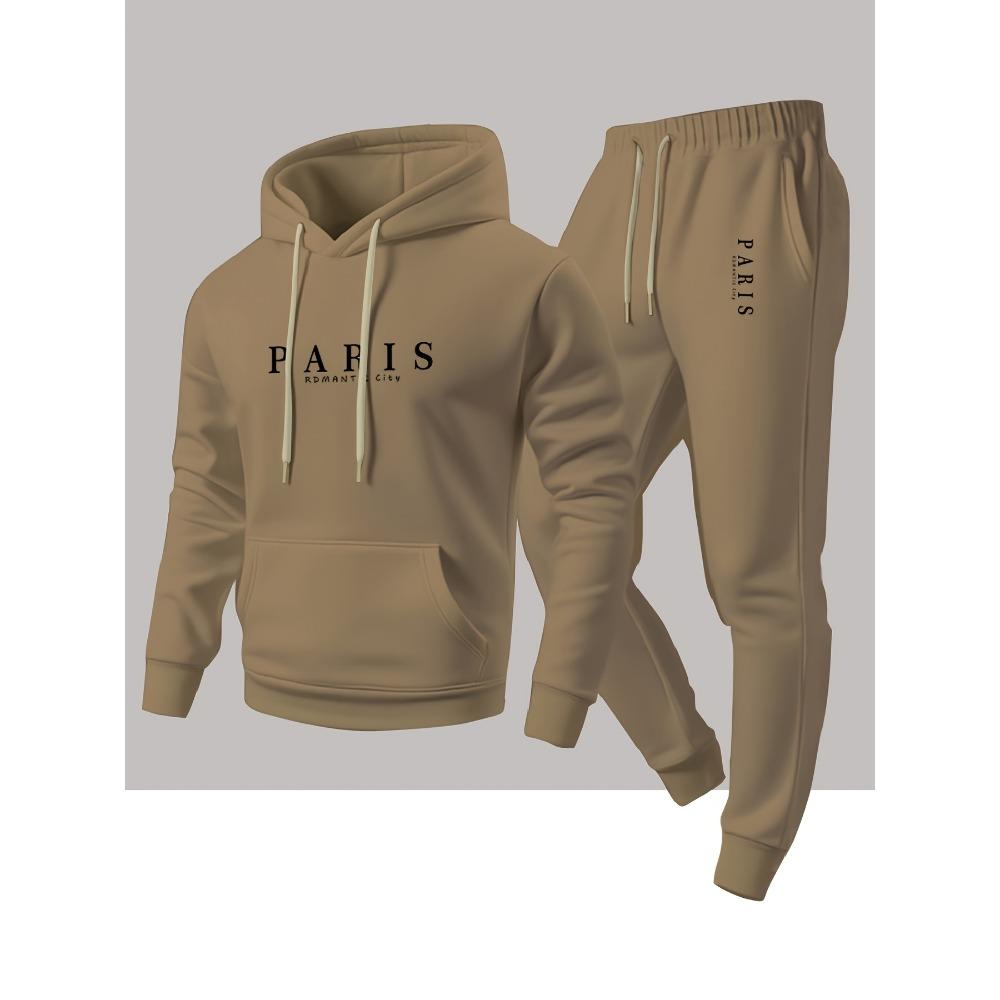 

Parisian Romantic Urban Style Paris Printed Hooded Sweatshirt and Matching Sweatpants Casual Set for Sports and Outdoor XXL