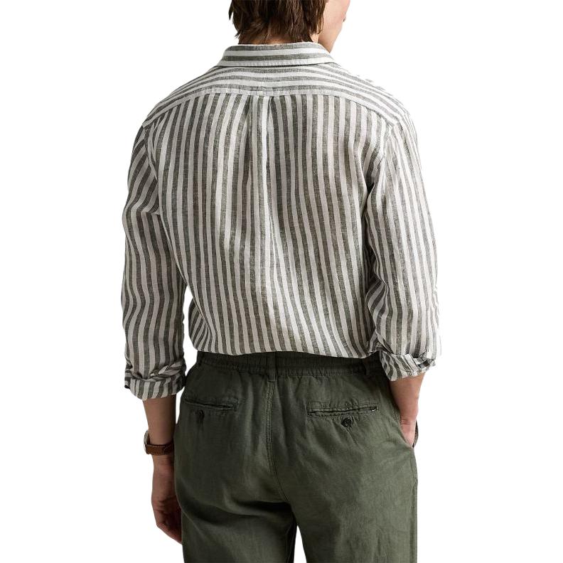 Polo Ralph Lauren Jednorzędowa Koszula Męska z Długim Rękawem w Paski Zielona 710969636-001