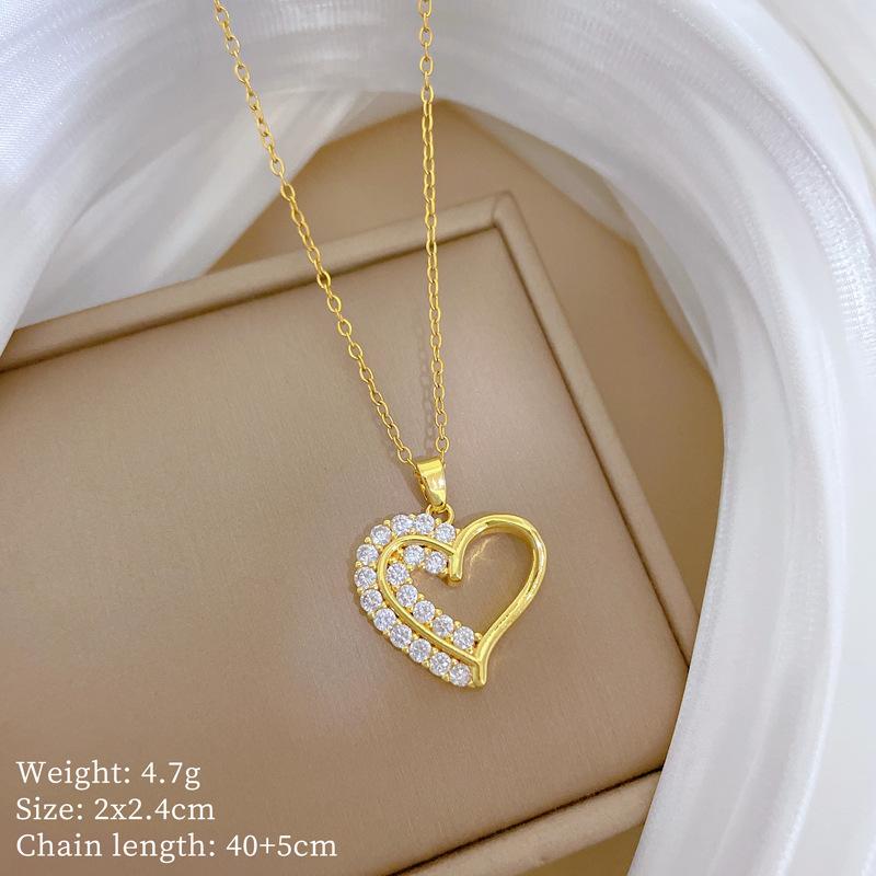 Copper Micro-Inlaid Love Fashion Light Luxury Temperament Gorgeous Full Diamond Necklace Female Versatile Collarbone Chain Titanium Steel