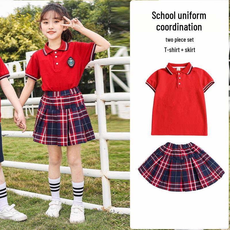 British Style Summer Kids' School Uniform Set - Boys & Girls Two-Piece Performance Wear