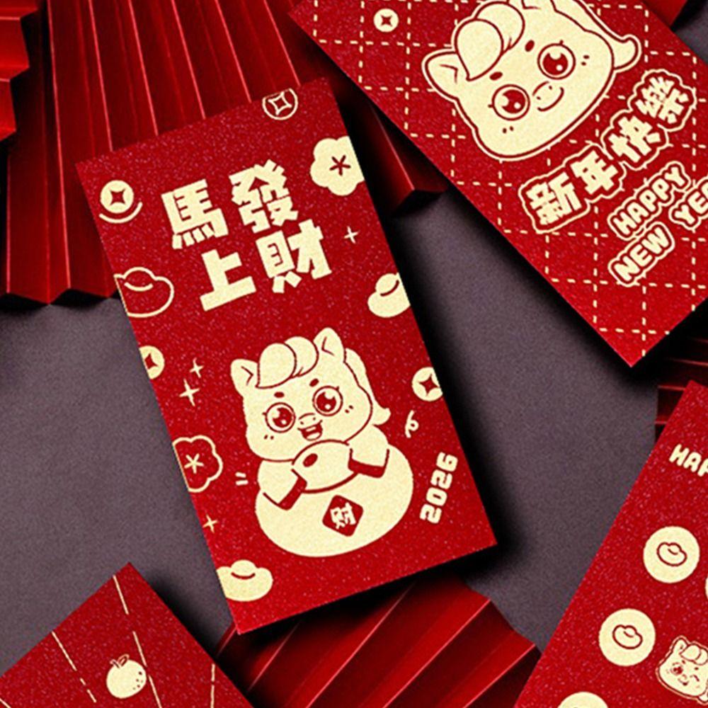 6Pcs/Set Paper 2026 Horse Year Red Envelope Traditional Lucky Money Bag  for Chinese New Year