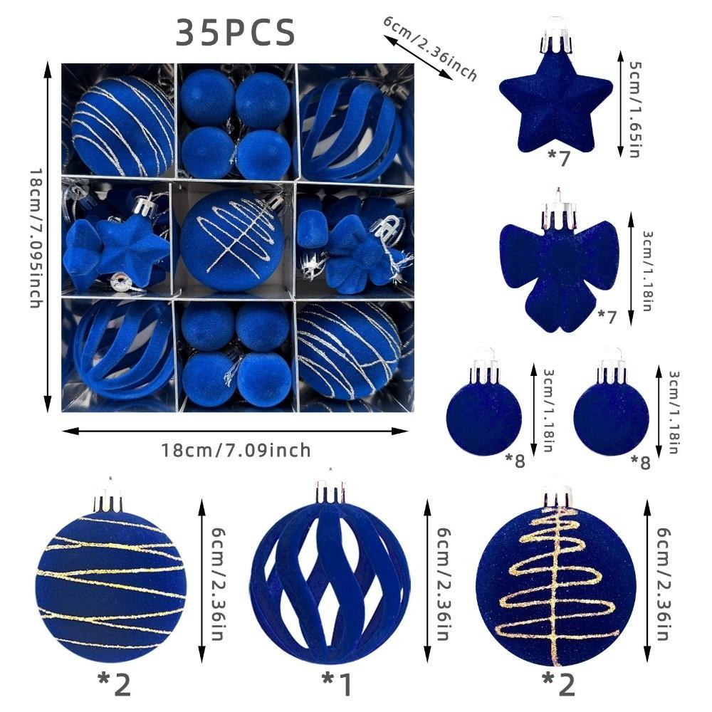35PCS Flocked Xmas Tree Decor Set Velvet Bows Christmas Ball  Home Holiday Decor