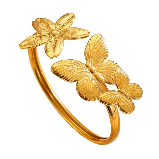 Goldene Manschettenarmbänder für Damen Vintage Blume Schmetterling Sonne Muschel Boho Armreifen Breites Offenes Manschettenarmband Schmuck für Sie