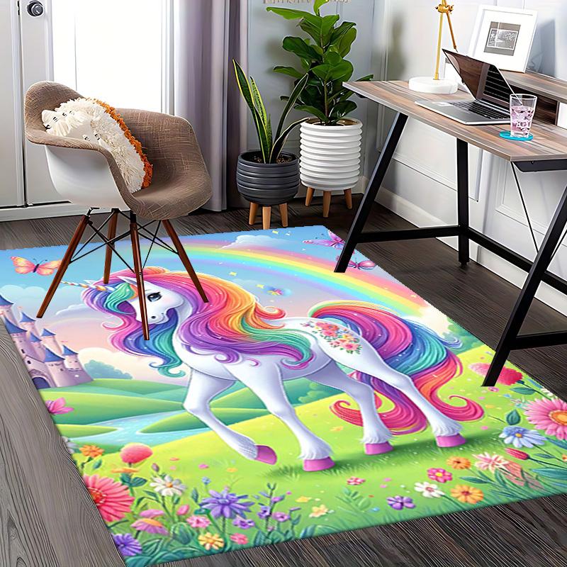 1pc Rainbow Unicorn Chair Mat - Anime Cartoon Design, Non-Slip Carpet for Office Chairs, Festive Gift, Suitable for Home Decor, Living Room, Bedroom,